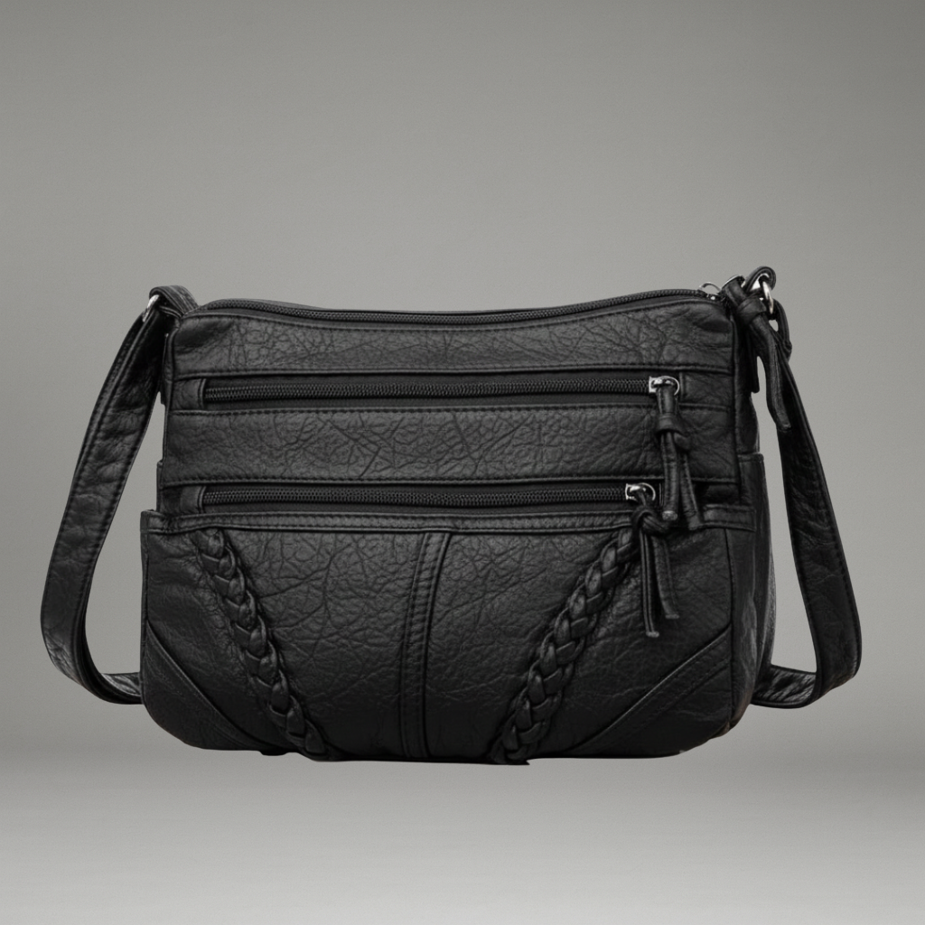 Women’s Shoulder Bag with Zippered Compartments and Shoulder Strap