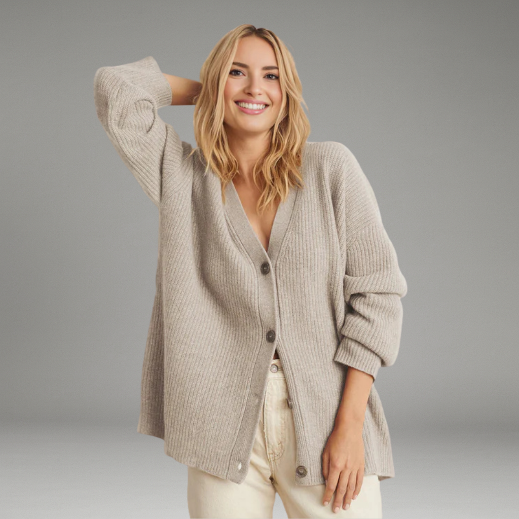 Women’s Cardigan Sweater with V-Neckline and Button Front Closure
