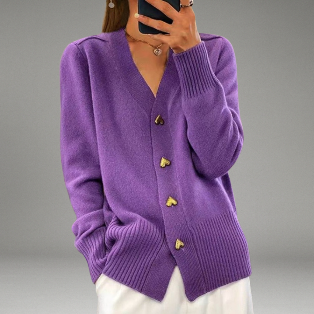 Women’s Cardigan with V-Neckline and Button Closure