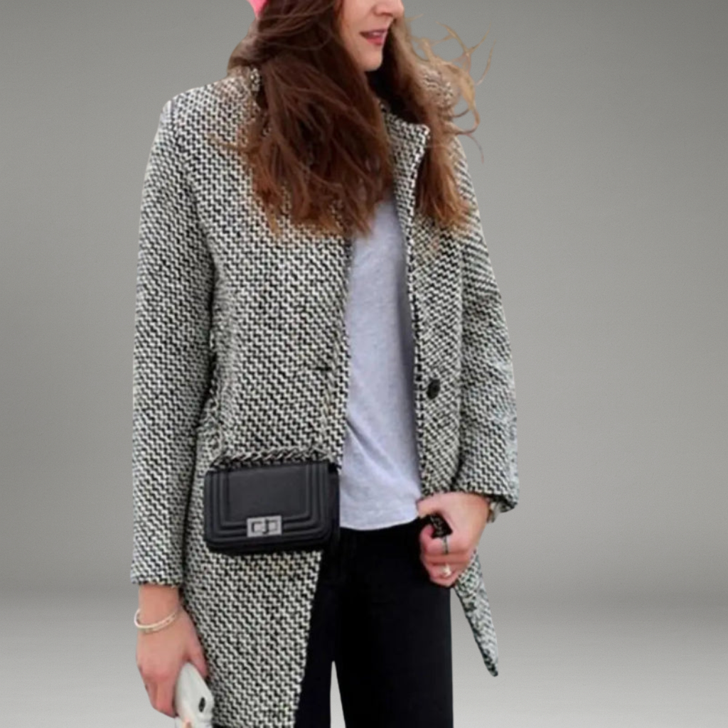 Women’s Coat with Notched Collar and Double Button Closure