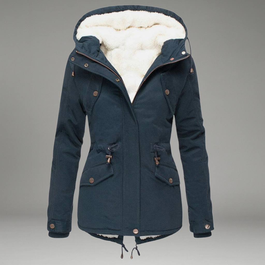 Women’s Coat with Zip and Button Closure and Detachable Hood