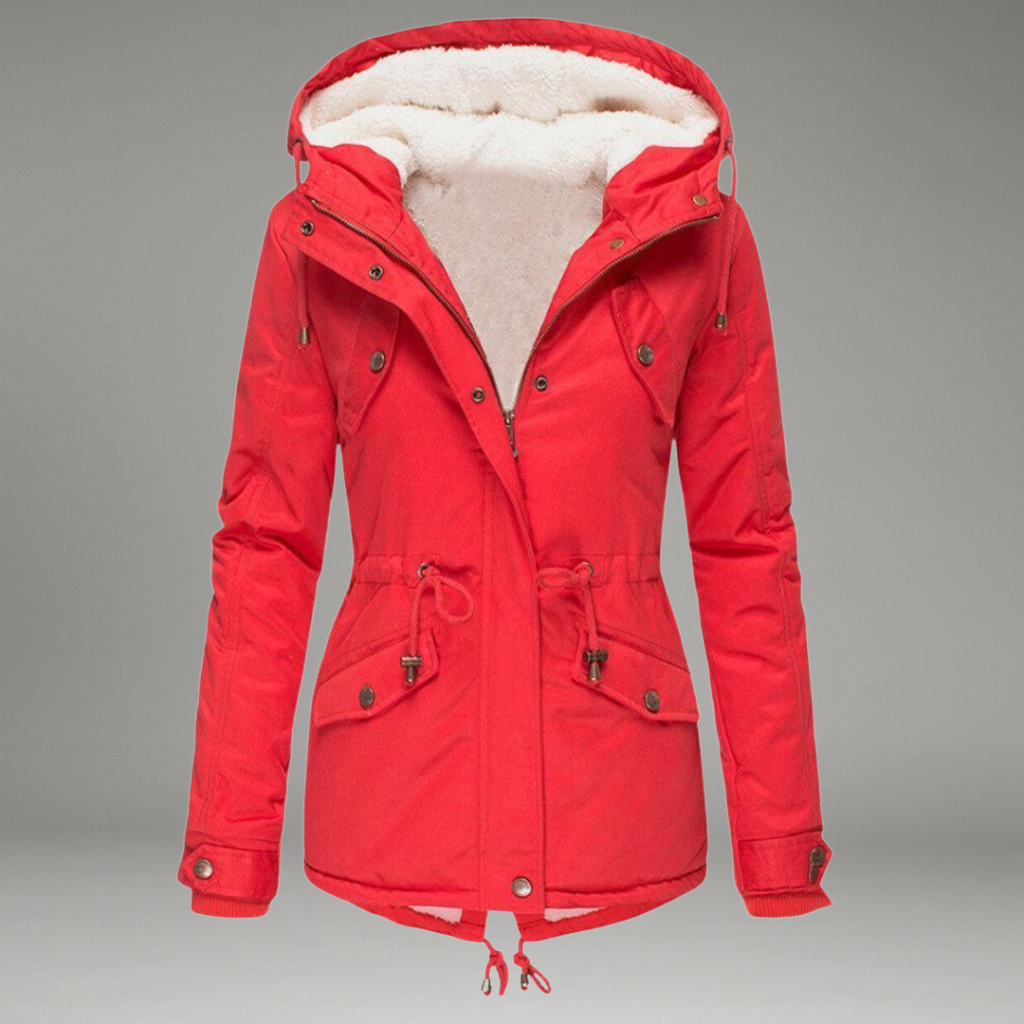 Women’s Coat with Zip and Button Closure and Detachable Hood