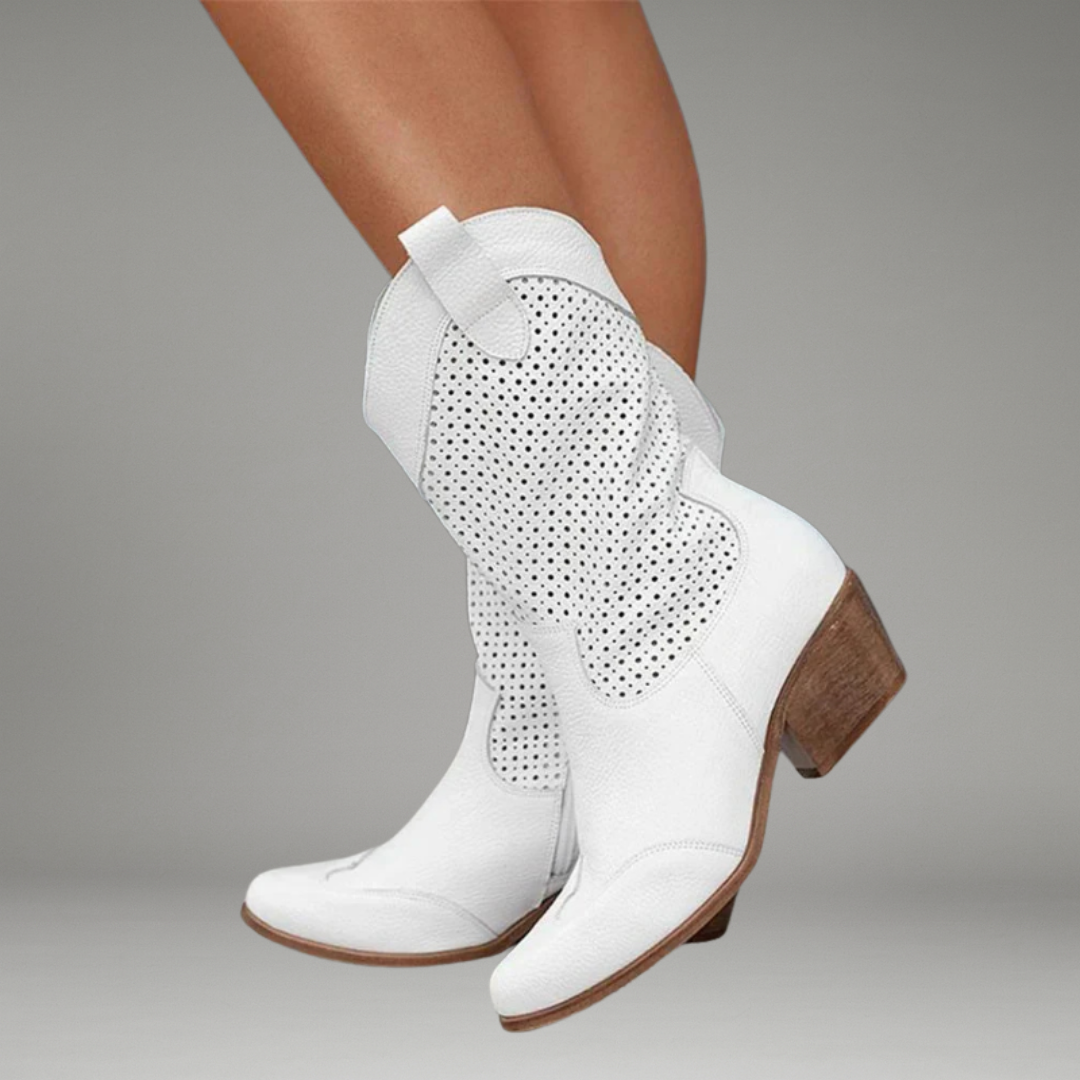 Women’s Cowboy Boots with Side Zipper and Stitched Upper