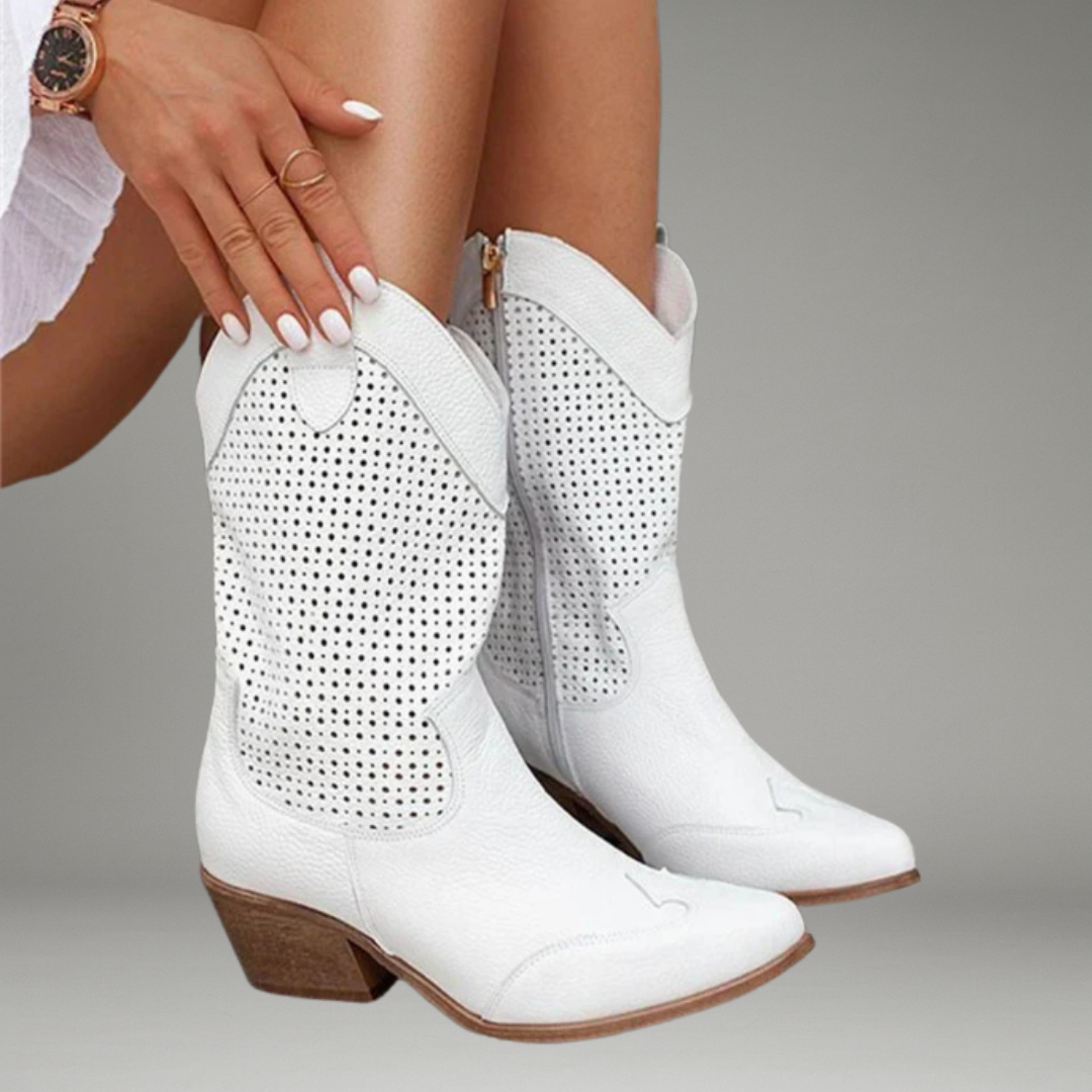 Women’s Cowboy Boots with Side Zipper and Stitched Upper