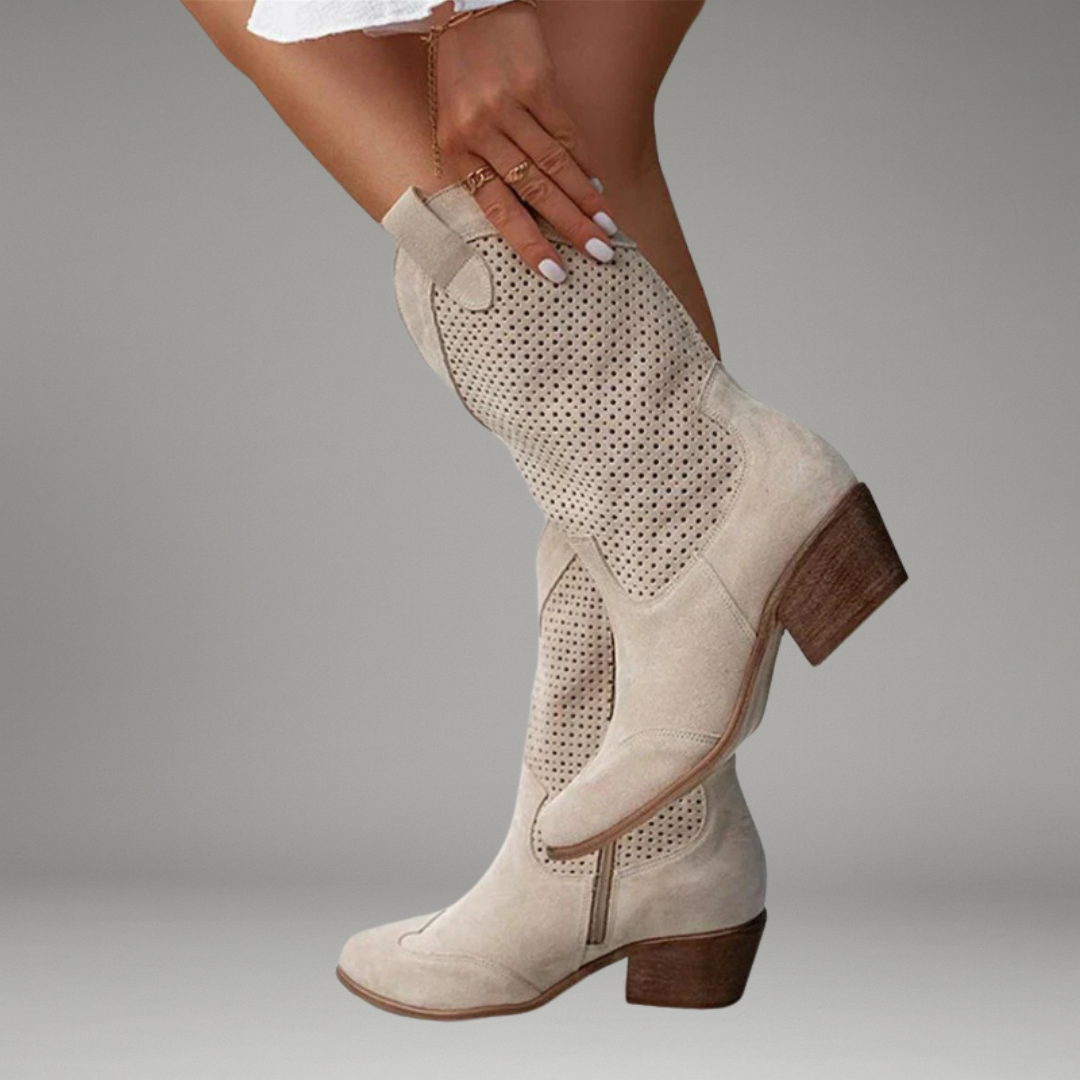 Women’s Cowboy Boots with Side Zipper and Stitched Upper