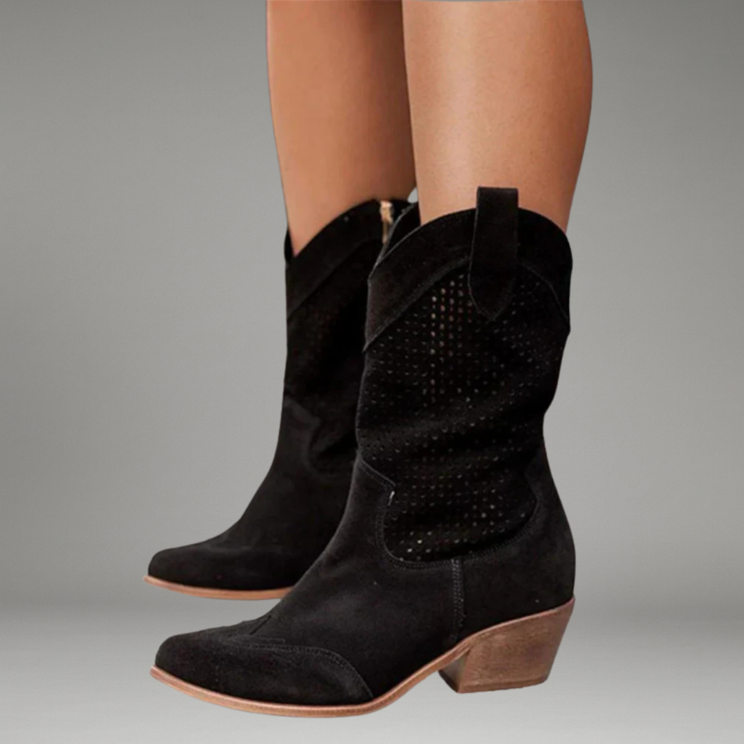 Women’s Cowboy Boots with Side Zipper and Stitched Upper