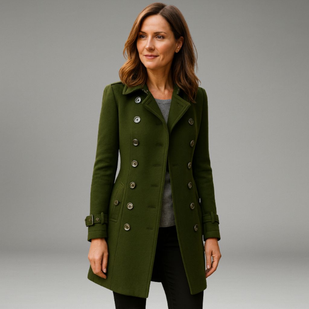 Women’s Double-Breasted Peacoat Jacket with Notched Lapel and Button Closure