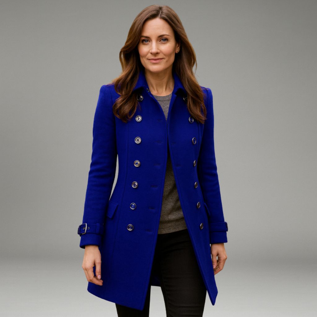Women’s Double-Breasted Peacoat Jacket with Notched Lapel and Button Closure