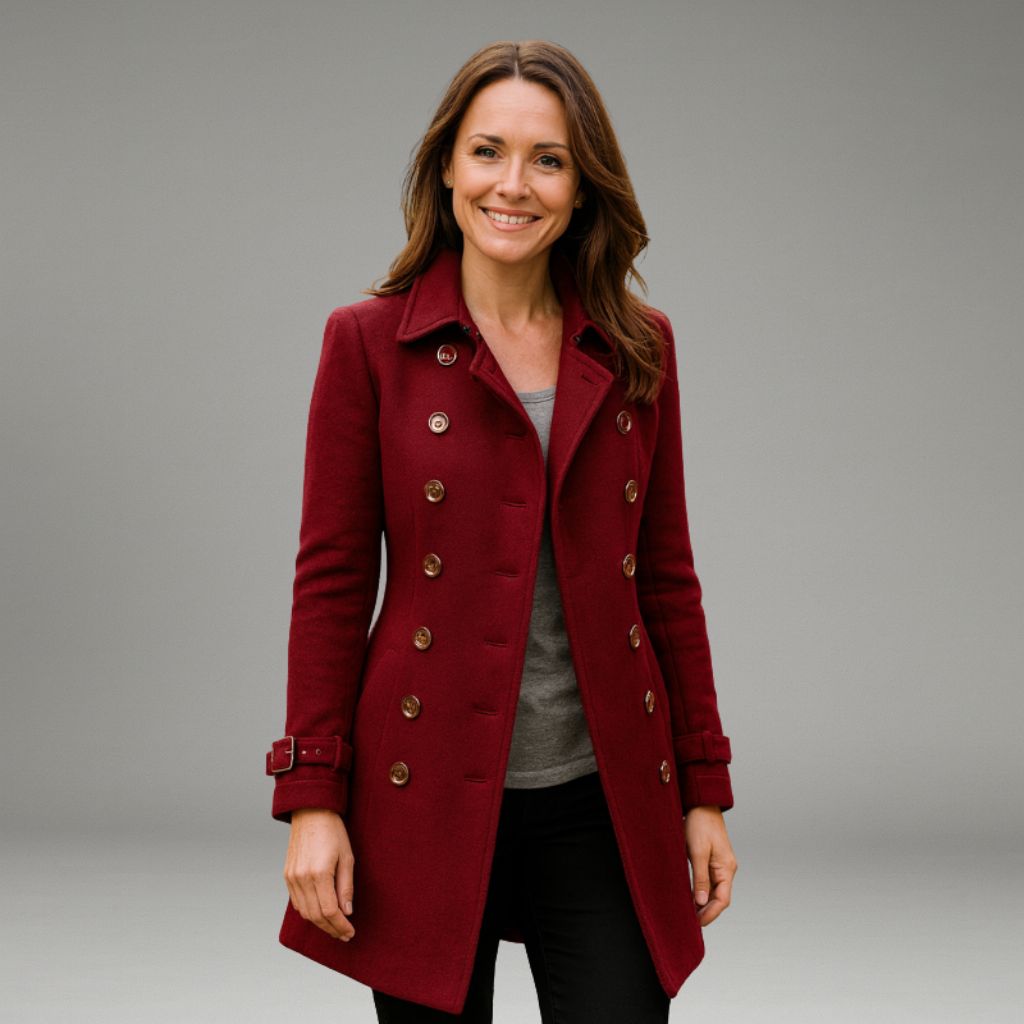 Women’s Double-Breasted Peacoat Jacket with Notched Lapel and Button Closure