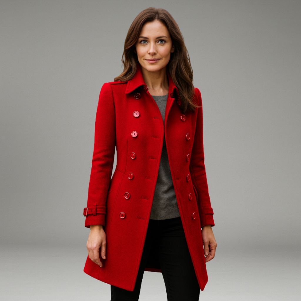 Women’s Double-Breasted Peacoat Jacket with Notched Lapel and Button Closure