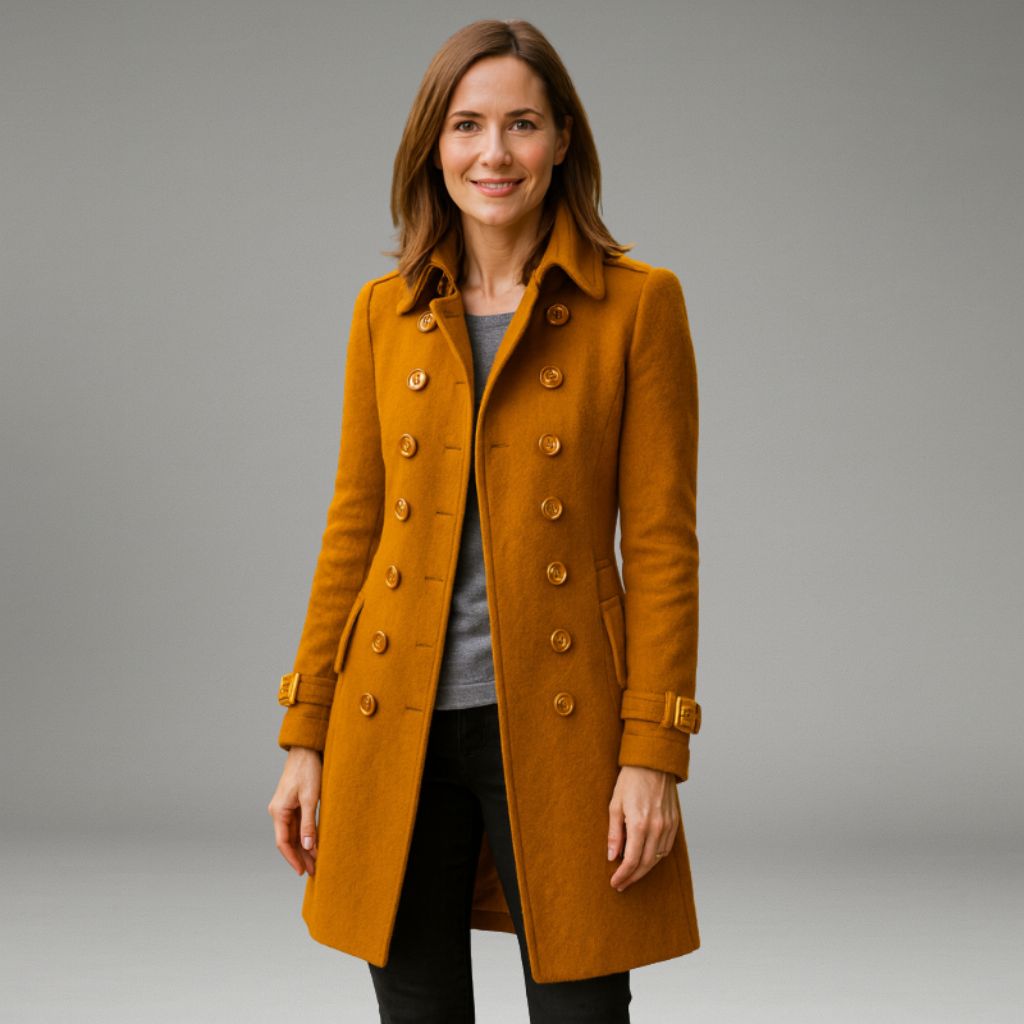 Women’s Double-Breasted Peacoat Jacket with Notched Lapel and Button Closure