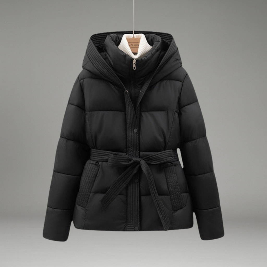 Women’s Hooded Jacket with Dual Closure and Tie Belt