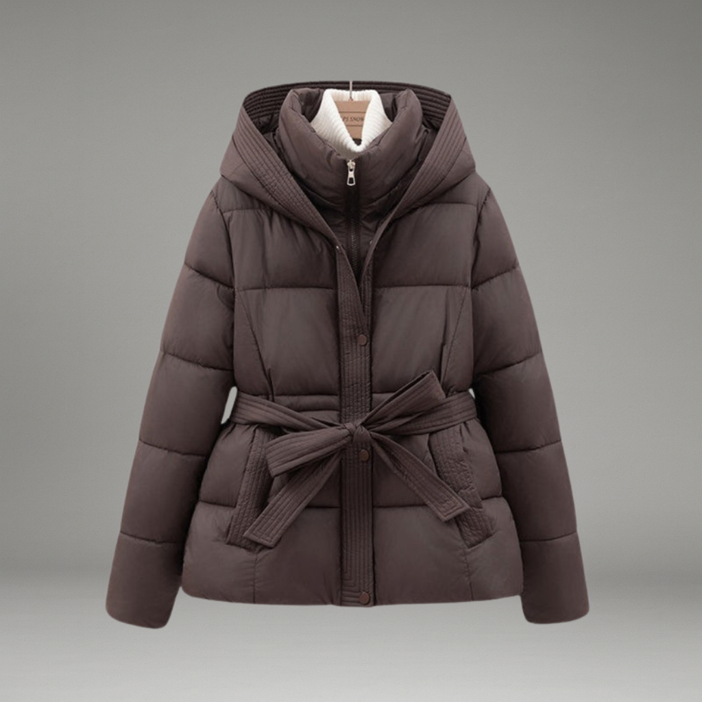 Women’s Hooded Jacket with Dual Closure and Tie Belt