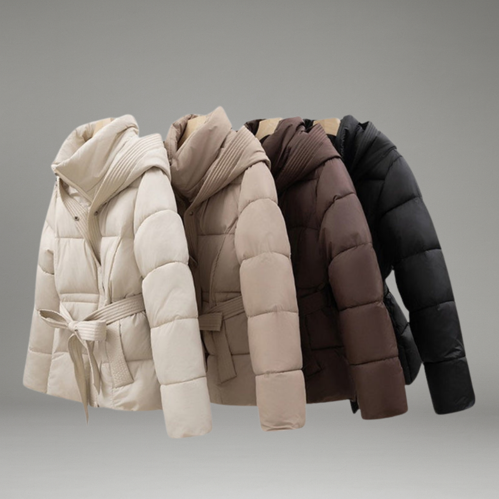 Women’s Hooded Jacket with Dual Closure and Tie Belt