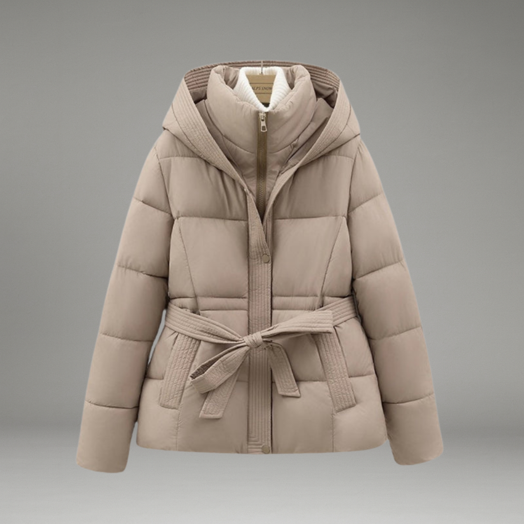 Women’s Hooded Jacket with Dual Closure and Tie Belt