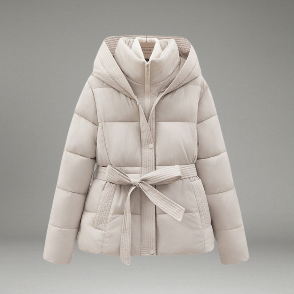 Women’s Hooded Jacket with Dual Closure and Tie Belt