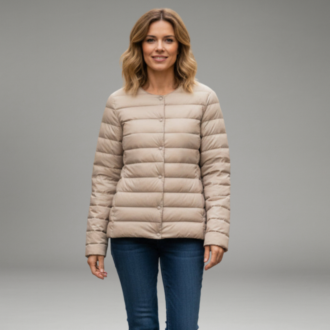 Women’s Jacket with Front Zipper Closure and Stitched Panel Design