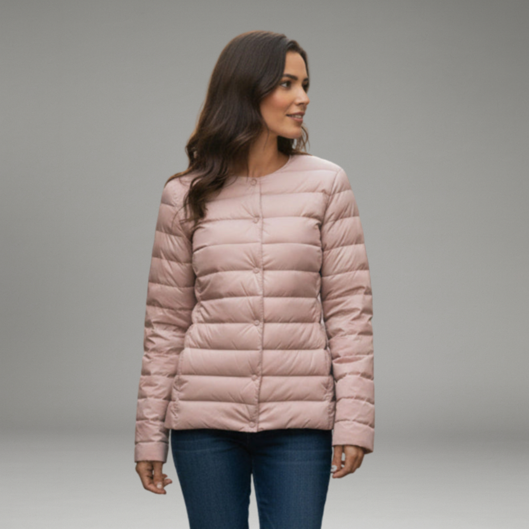 Women’s Jacket with Front Zipper Closure and Stitched Panel Design