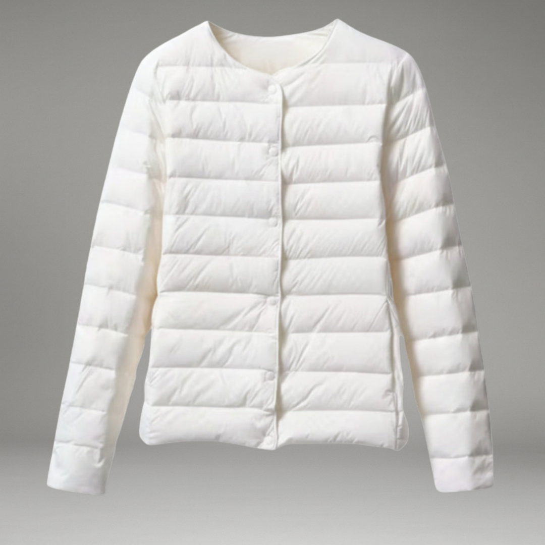 Women’s Jacket with Front Zipper Closure and Stitched Panel Design