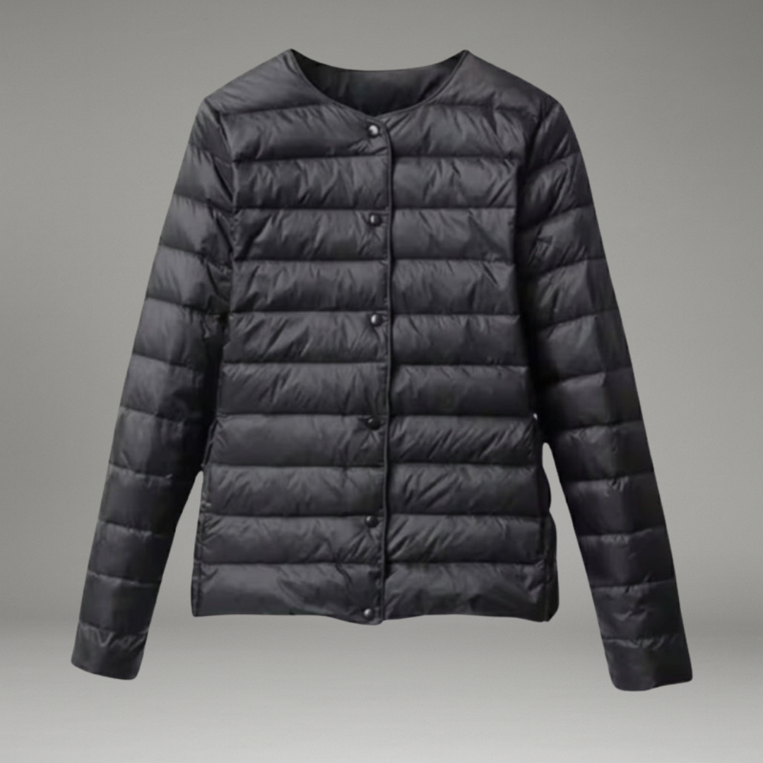 Women’s Jacket with Front Zipper Closure and Stitched Panel Design