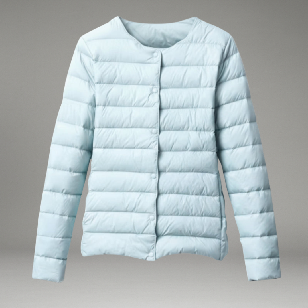 Women’s Jacket with Front Zipper Closure and Stitched Panel Design