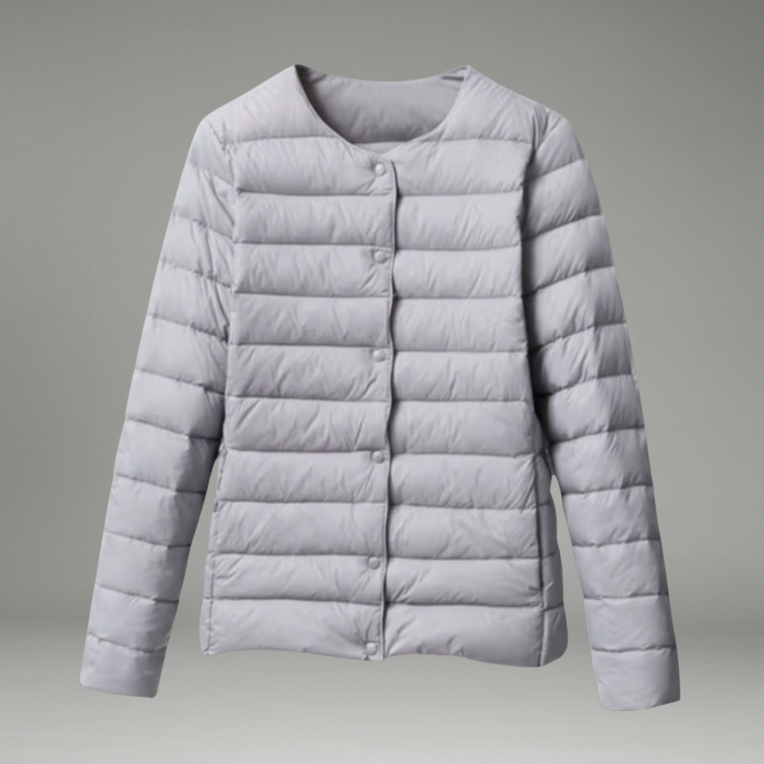 Women’s Jacket with Front Zipper Closure and Stitched Panel Design