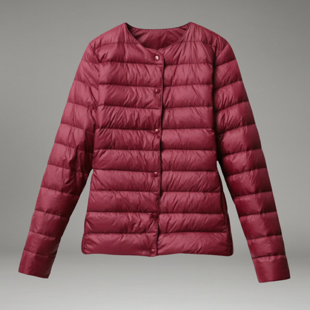 Women’s Jacket with Front Zipper Closure and Stitched Panel Design