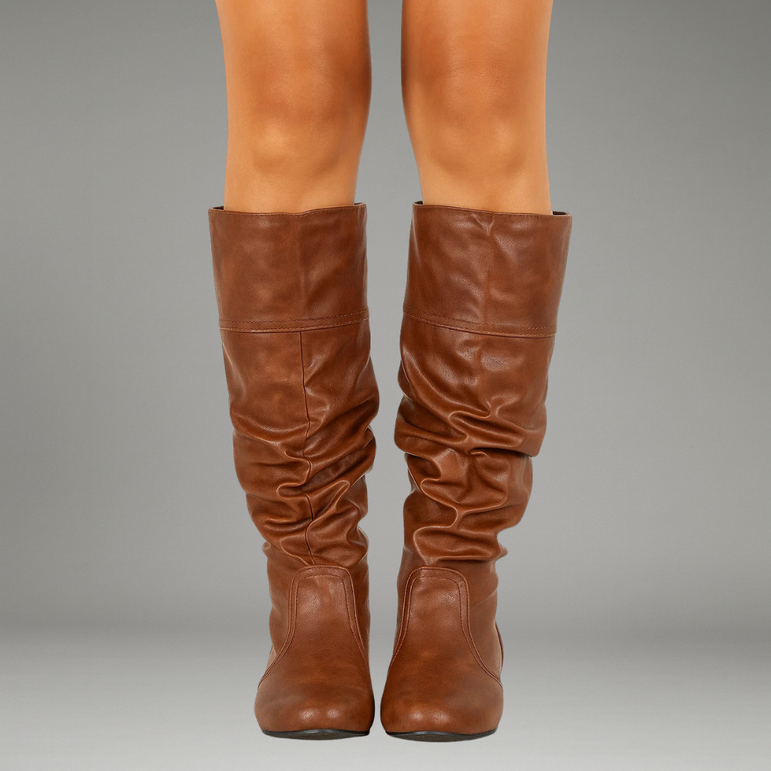 Women’s Knee High Boots with Low Heel and Side Zip Closure