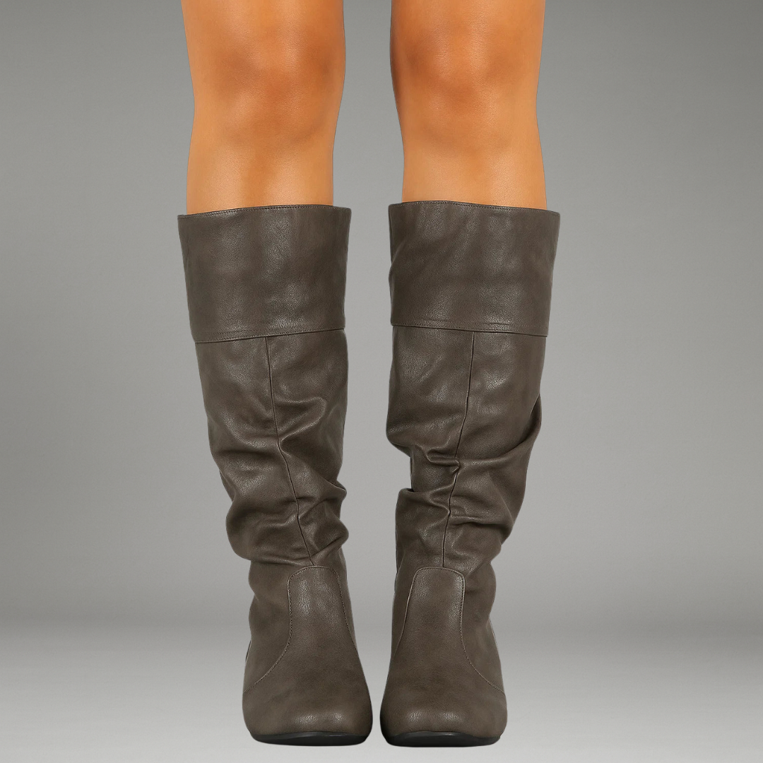 Women’s Knee High Boots with Low Heel and Side Zip Closure