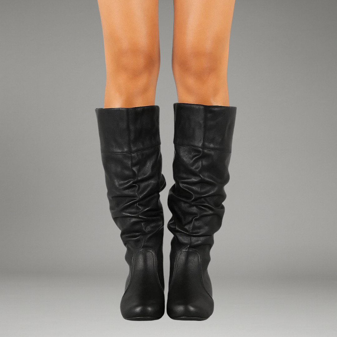 Women’s Knee High Boots with Low Heel and Side Zip Closure