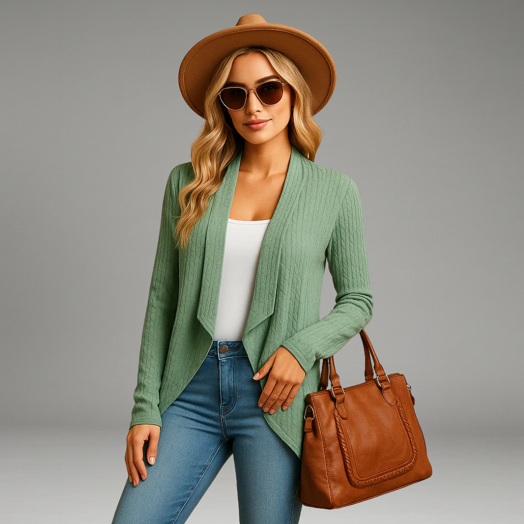 Women’s Long Cardigan with Open Front and Front Pockets