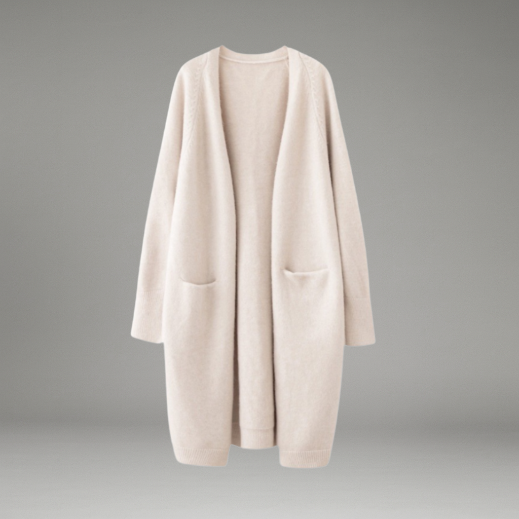 Women’s Long Cardigan with Open Front and Patch Pockets