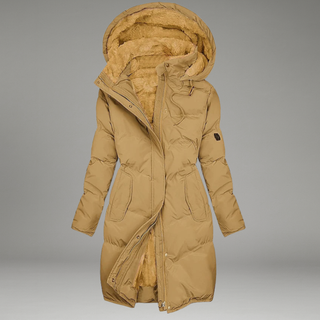 Women’s Long Jacket with Zip Closure and Hood