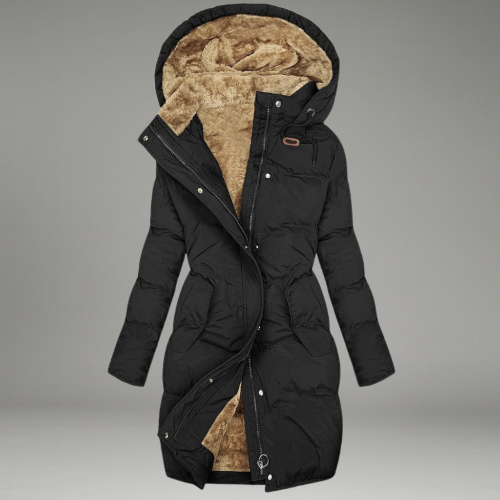 Women’s Long Jacket with Zip Closure and Hood