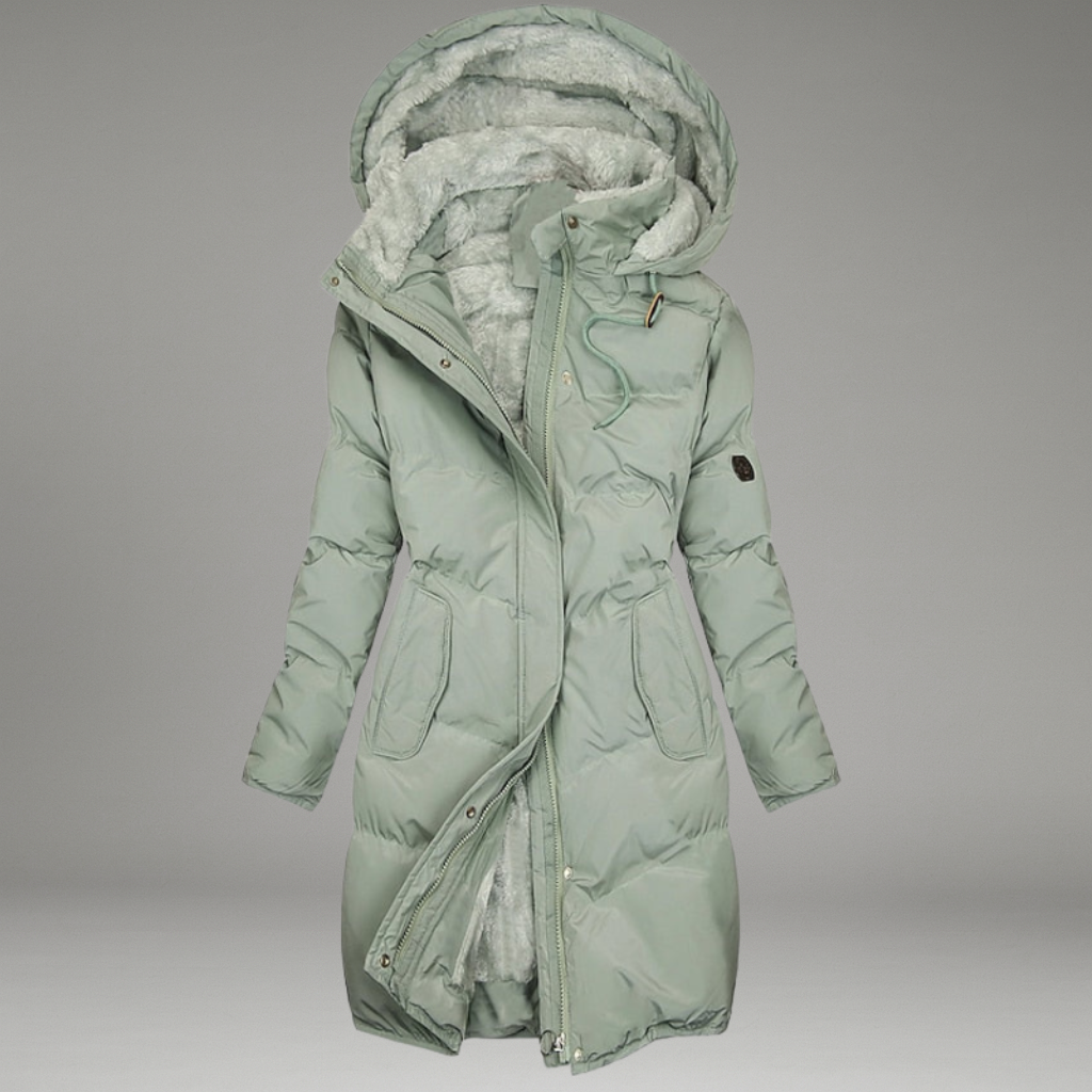 Women’s Long Jacket with Zip Closure and Hood