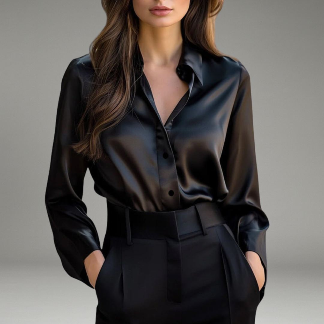 Women’s Long Sleeve Blouse with Classic Collar and Button Front