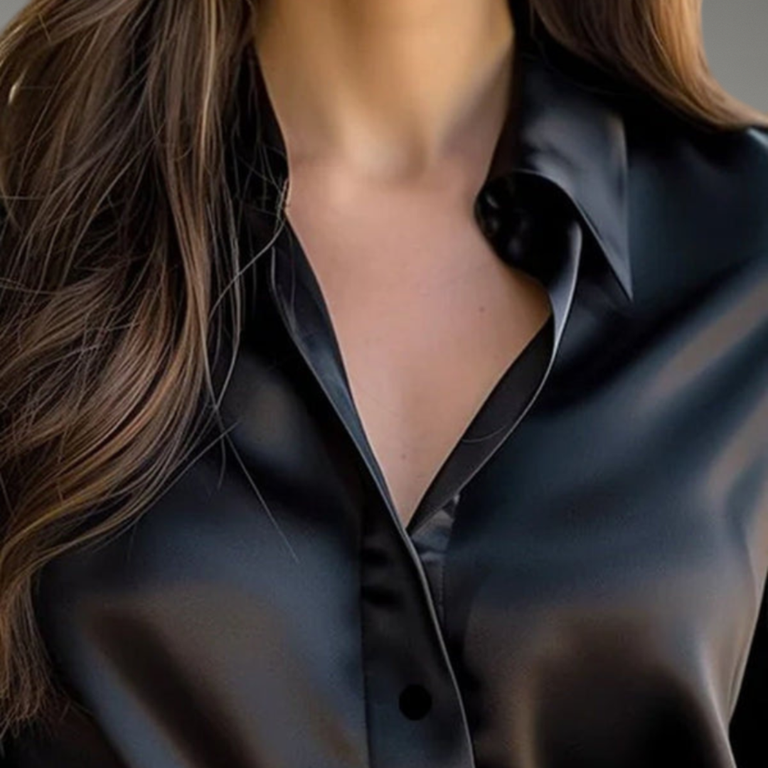 Women’s Long Sleeve Blouse with Classic Collar and Button Front