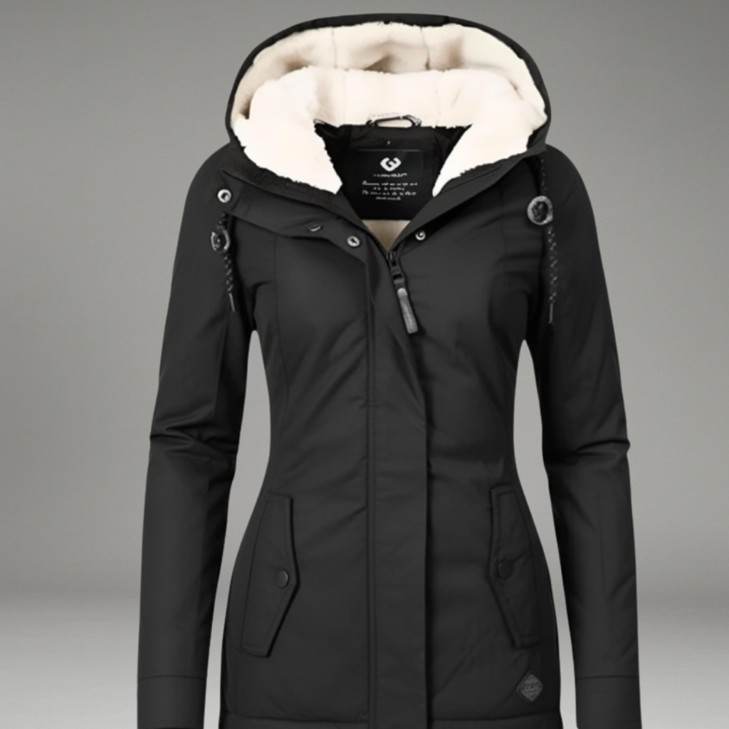 Women’s Long Winter Jacket with Hood and Zip Closure