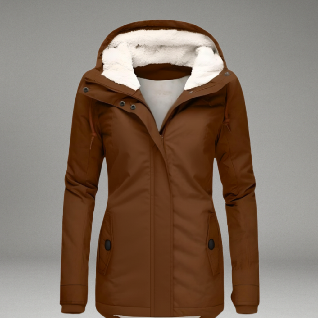 Women’s Long Winter Jacket with Hood and Zip Closure