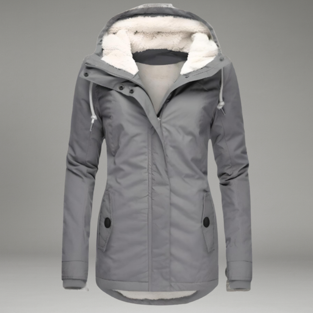 Women’s Long Winter Jacket with Hood and Zip Closure