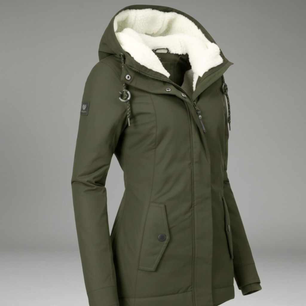 Women’s Long Winter Jacket with Hood and Zip Closure