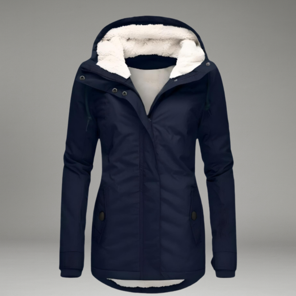 Women’s Long Winter Jacket with Hood and Zip Closure