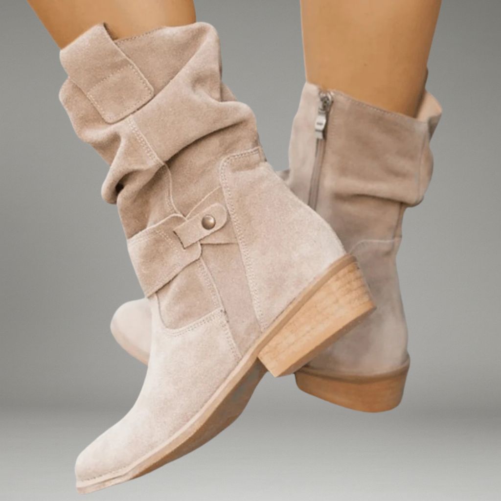 Women’s Mid-Calf Boots with Side Pull Tabs and Flat Sole