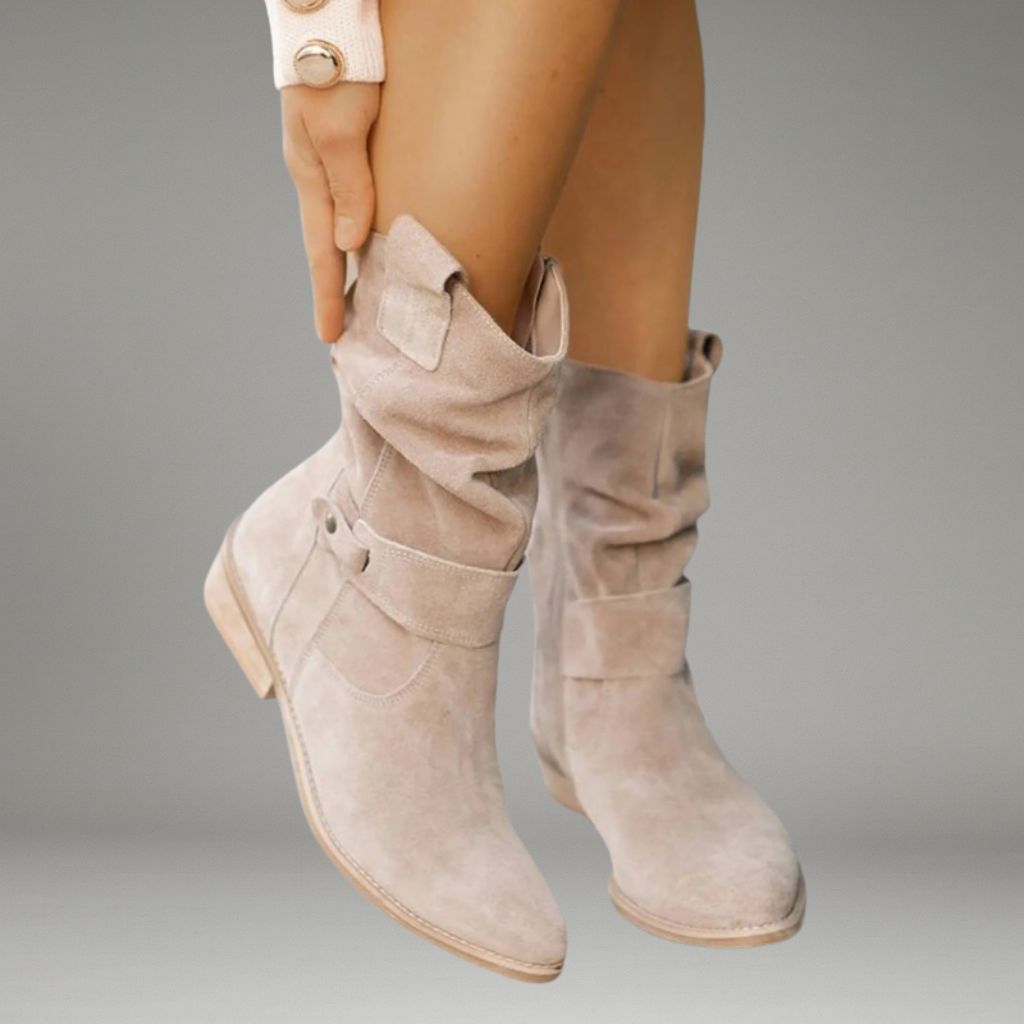 Women’s Mid-Calf Boots with Side Pull Tabs and Flat Sole
