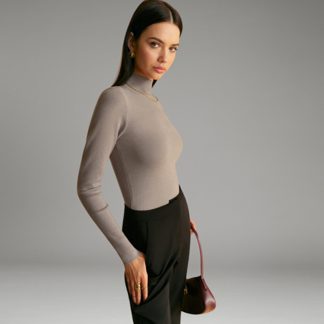 Women’s Mock Neck Top with Long Sleeves and Straight Hem