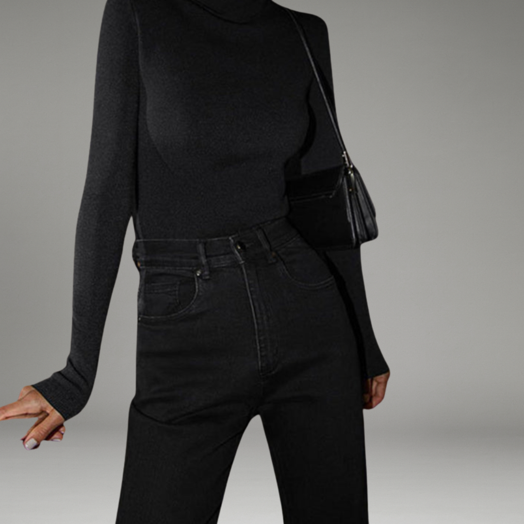 Women’s Mock Neck Top with Long Sleeves and Straight Hem