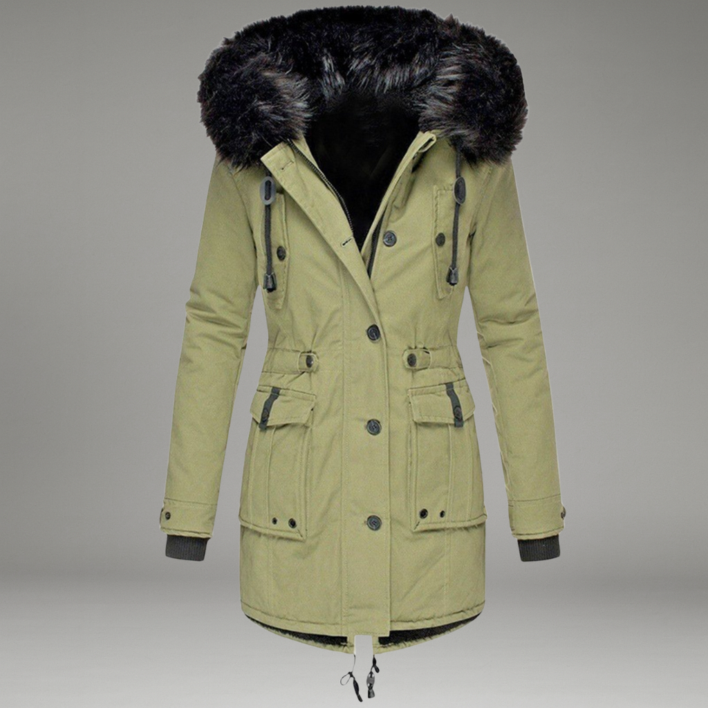 Women’s Parka Jacket with Hooded Neckline and Front Zip Closure