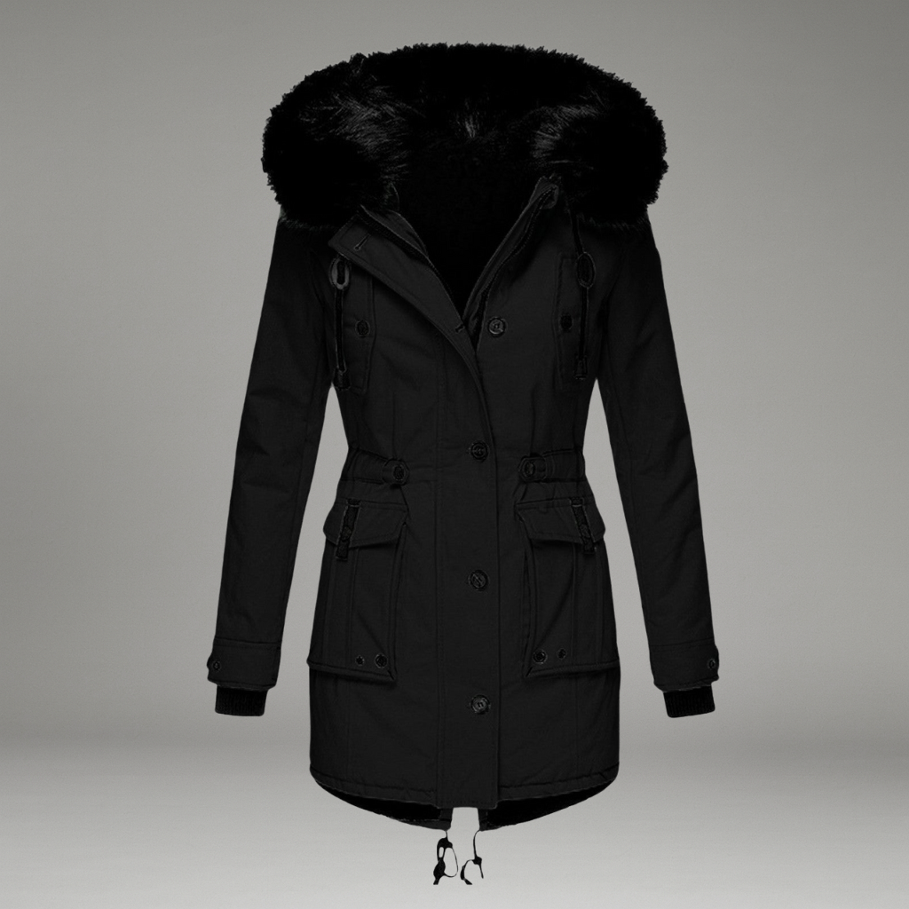 Women’s Parka Jacket with Hooded Neckline and Front Zip Closure