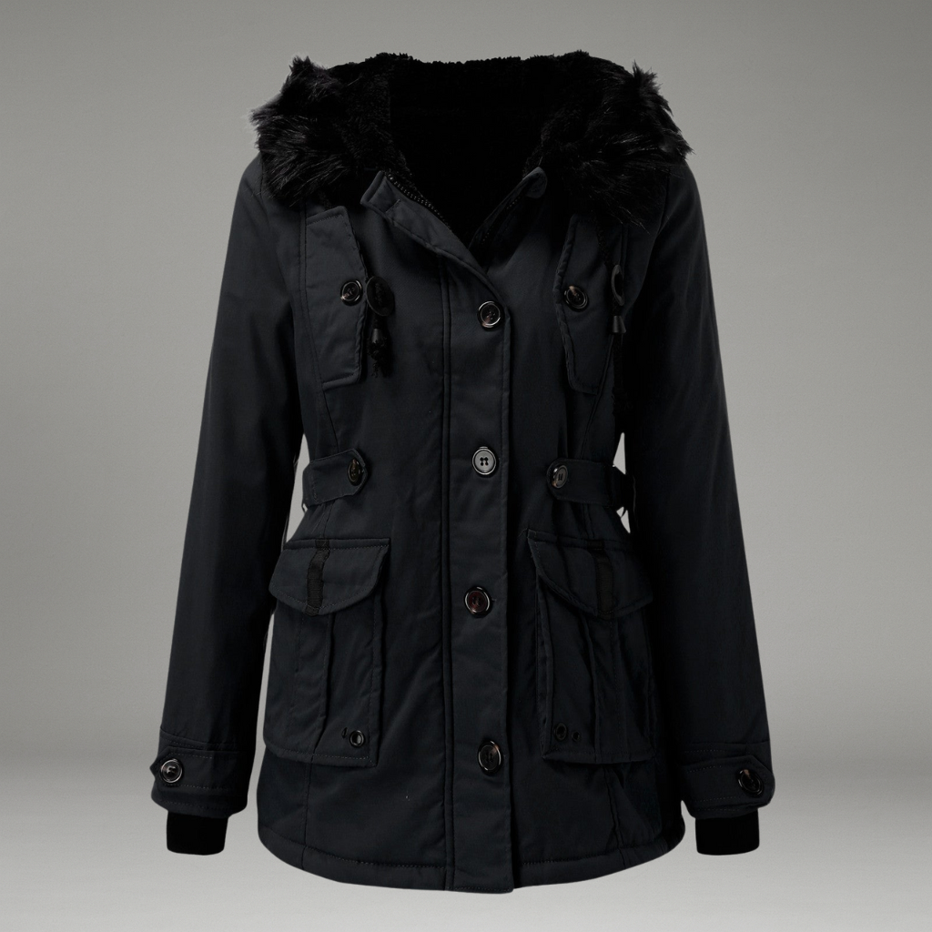 Women’s Parka Jacket with Hooded Neckline and Front Zip Closure