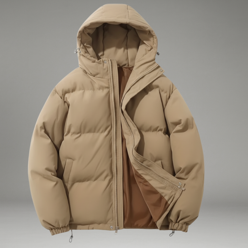 Women’s Puffer Jacket with Hood and Zip Closure